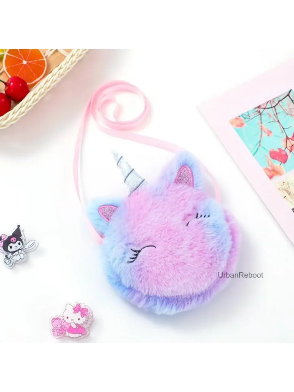 2 Pack Mini Crossbody Bag Kids Small Sling Bag Unicorn Girls Plush Purse
